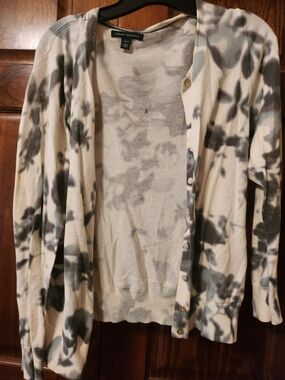 Banana Republic Cream and Gray Floral Cardigan